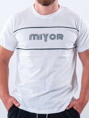 Мъжка бяла тениска MIYOR Бяла мъжка тениска от 100% памук с черен MIYOR кант. Мъжка бяла тениска MIYOR Бяла мъжка тениска от 100% памук с черен MIYOR кант.