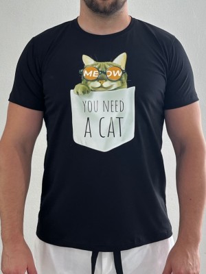 Мъжка тениска MIYOR Cat – черна