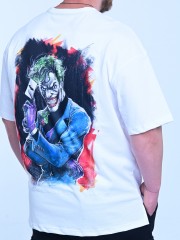 Мъжка тениска MIYOR Oversized Joker – бяла Мъжка oversized тениска MIYOR в бял цвят от 100% памук с пришита щампа Joker.